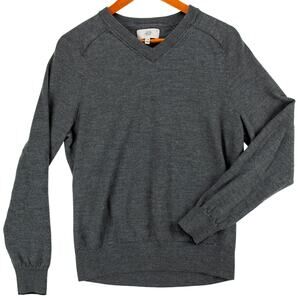 Jake Spade Wool Sweater Men's Large Gray V-Neck Ribbed Cuffs Elbow Pads